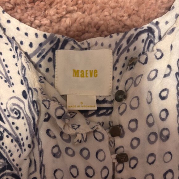 Maeve Anthropologie Small Morgan Top Blue & White Boho Button Down Flowy - Picture 4 of 8